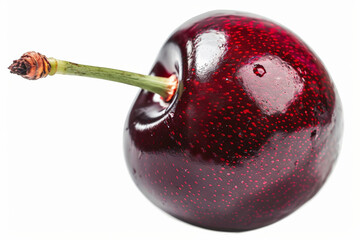 Poster - Close-up of a single cherry with a glossy finish, isolated on a white background 
