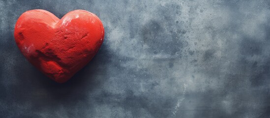 Poster - The image depicts a red heart shape on a cement background with ample copy space surrounding it