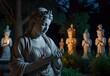 a garden where statues come to life at night, generative AI