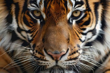 Wall Mural - tiger closeup portrait with intense gaze and textured fur detail wildlife