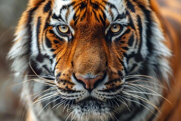 Wall Mural - tiger closeup portrait with intense gaze and textured fur detail wildlife