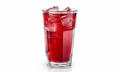 glass with red juice in a clear glass isolated on a white background