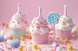 whimsical pastelcolored marshmallow dessert with sprinkles and candy digital illustration