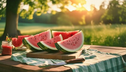  Freshly sliced watermelon at a summer picnic