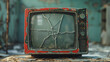 A vintage television set with a cracked screen, symbolizing the breakdown of traditional media in the digital age