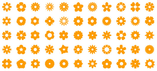 Flowers icon set, flower isolated sign, flowers in modern simple style, cute round flower plant nature collection silhouette