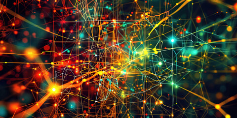Wall Mural - quantum, universe, plexus, landscape, cyberspace, communication, idea, electronic, conceptual, virtual, mesh, wireframe, grid, poly, light, element, circuit, mind, illustration, science, background, t