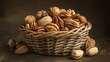 Mixed nuts in a basket - adjust view for a better look.