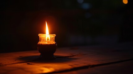 Wall Mural - A candle is lit in a small glass jar