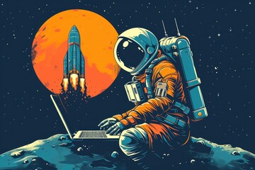 Wall Mural - Digital Frontier: Astronaut and Rocket Interface