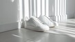 Fashionable blank sneakers mockup on a minimalist floor