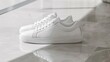 Fashionable blank sneakers mockup on a minimalist floor