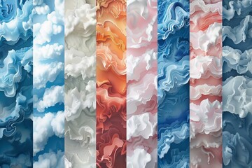 Aufkleber - digital art of flowing cloud designs in a vibrant palette of blues and oranges