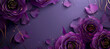 banner with background of purple or lilac flowers. fake flowers. Artificial purple or lilac roses