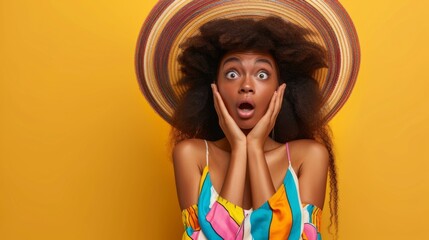 Wall Mural - Woman in Vibrant Summer Hat