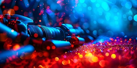 Wall Mural - Star-studded Red Carpet Event Captured with Bokeh Effect, Flashing Cameras, and Fans. Concept Red Carpet Event, Bokeh Effect, Flashing Cameras, Fans, Star-studded