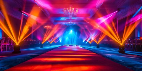 Wall Mural - Shining a Spotlight on a Glamorous Red Carpet Event. Concept Red Carpet Event, Glamorous Style, Hollywood Vibes, Celebrities, Paparazzi