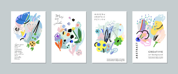 Wall Mural - Creative Artistic Floral Cards. Vector Illustration