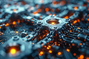 Poster - Image showcases advanced nanotechnology with intricate circuitry and vibrant neon connections