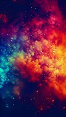 Wall Mural - Video of colorful, abstract image of a galaxy with bright blue, red, and yellow stars. The stars are scattered throughout the image, creating a sense of movement and depth.