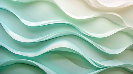 Wall Mural - paper cut background in pastel green with a wave pattern