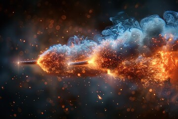 Poster - A close-up of a burning sparkler with intense sparks and smoke, ideal for concepts involving energy and power