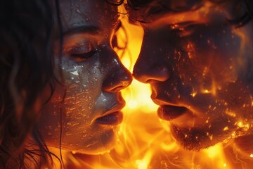 Poster - This image features a warm and dramatic fiery texture, with blurred edges that convey a sense of intense heat and motion