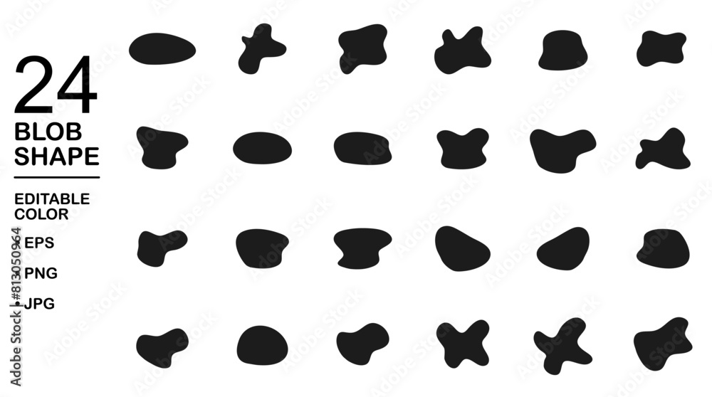 Organic black blobs of irregular shape. Abstract blotch, inkblot and ...