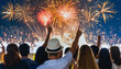 © Zaki - Silhouettes crowd from behind watching fireworks show at new year's eve night party