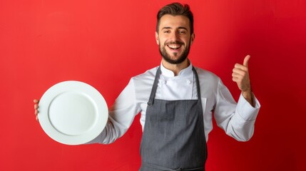 Sticker - Smiling Chef Holding Empty Plate