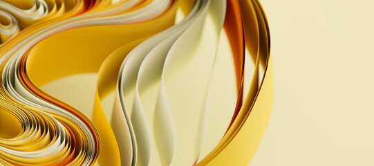 Poster - Beige and yellow layers of cloth or paper warping. Abstract fabric twist with shallow DOF. 3d render illustration