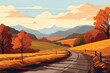 © Usama - Natural autumn landscape background vector design illustration. Road through Autumn landscape. Countryside landscape.