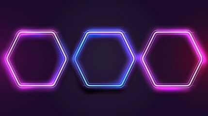 Poster - Bright neon hexagons illuminating a dark background are ideal for modern graphic designs and futuristic themes.
