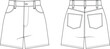 high waist high rise mid rise mid waist straight mini denim jean short template technical drawing flat sketch cad mockup fashion woman design style model
