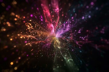 Poster - Vibrant abstract image depicting a colorful cosmic explosion of lights and particles