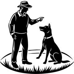 a-dog-trainer-instructing-a-dog-on-a-field-vector 