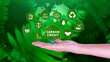 Green energy, Carbon credit market concept, Businessman holding Carbon credit icon, Net zero, Green energy icon. Carbon Neutral in industry Net zero emission eco energy.