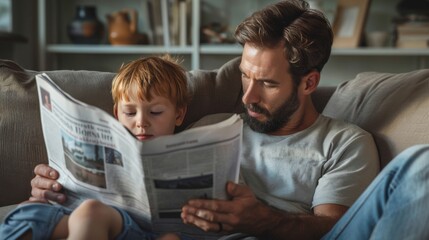 Wall Mural - Father and Son Reading Together