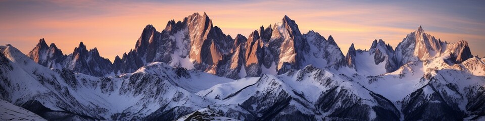 Wall Mural - A mountain range with snow on it and a beautiful orange and pink sky