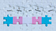 Transgender symbol and words written on white puzzle pieces trans rights are human rights, concept, gender identity and minority rights, copy space