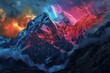 Vibrant sunset hues bathe mountainous landscape in a surreal glow, highlighting nature's grandeur