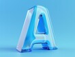 © MADGALLERY - letter A presented in a glassy 3D design, featuring a tranquil blue and white color scheme, emphasizing clarity and transparency