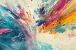 Dynamic and modern abstract art explosion with vibrant and colorful splashes on canvas, showcasing artistic creativity and energy through a blend of acrylic and oil paint strokes