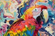 Vibrant parrot with rich textures against a mesmerizing psychedelic art backdrop