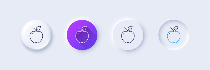 Wall Mural - Apple line icon. Neumorphic, Purple gradient, 3d pin buttons. Fruit food sign. Diet nutrition symbol. Line icons. Neumorphic buttons with outline signs. Vector