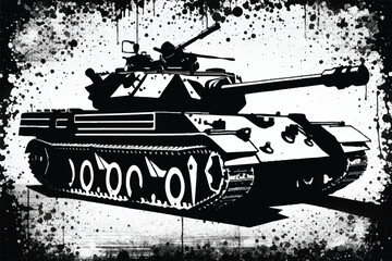 Wall Mural - Black and white Military tank silhouette. Tank war army silhouettes set. Military Vehicle. Tank logotype. Black and white tank icon.