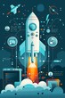 Vector art of a technological startup's rocket launch, encompassing innovation and futuristic concepts, AI Generated
