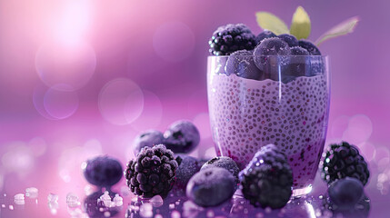 Wall Mural - Blackberry smoothie in glass on purple background