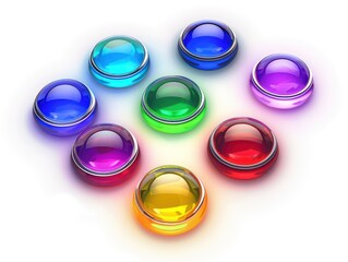 Round, glossy web buttons with a glass effect, available in various colors, enhancing the design of internet icons and illustrations