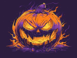 Wall Mural - A traditional Halloween pumpkin, adorned with a frightening face, evoking the essence of October festivities and horror